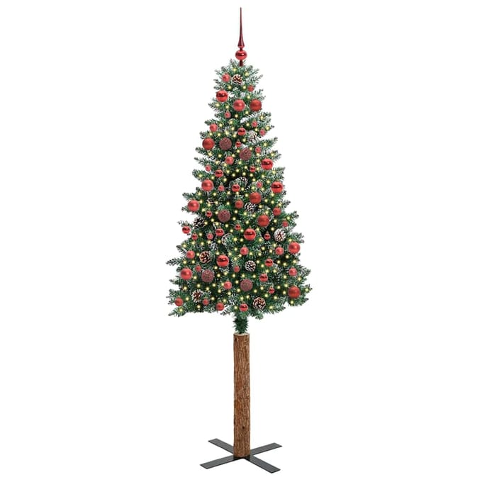 vidaXL - Slanke - Kerstboom - Groen - 180 - cm - PVC - en - massief - dennenhout