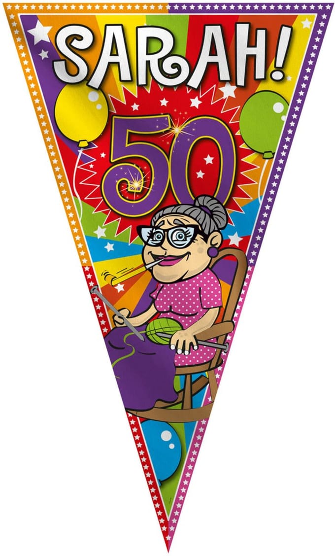 Folat Mega vlag Sarah - 90 x 150 cm - polyester - 50 jaar verjaardag versiering