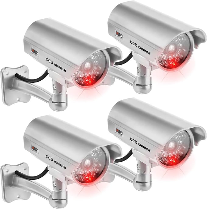 Dummy Camera Set - Nep Beveiliging - Afschrikken Indringers - Met Knipperende LED - 4 Stuks - Zilver