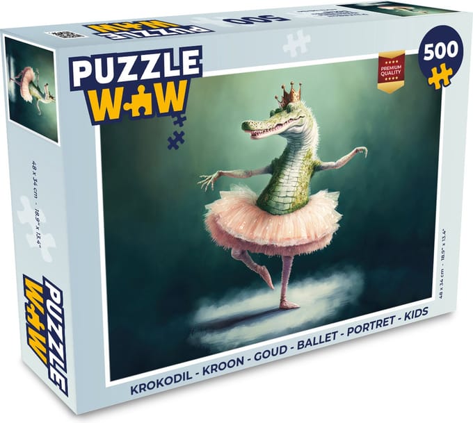 Puzzel Krokodil - Kroon - Goud - Ballet - Portret - Kids - Legpuzzel - Puzzel 500 stukjes
