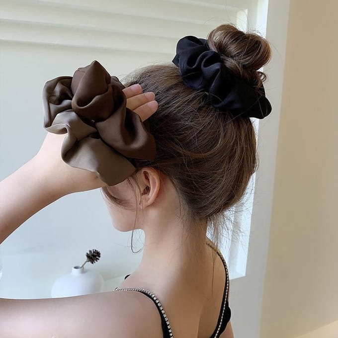 Chouchou en soie surdimensionné pour femme, élastique pour queue de cheval, accessoire pour cheveux rose