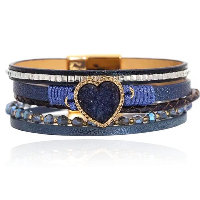 Deja Armband goudkleurig met hartvormige natuursteen in blauw