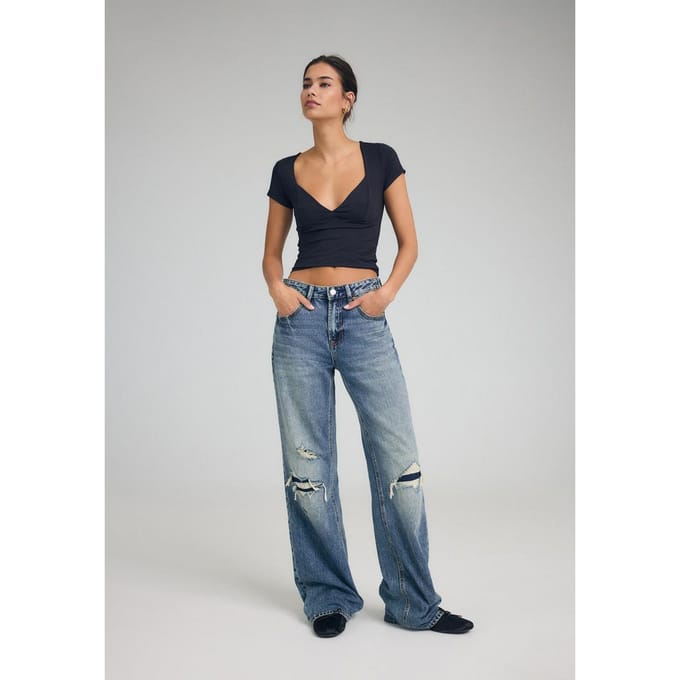 Stradivarius D92 recht model jeans met wijde pijpen  OVERGEVERFDE DENIM WASSING 42
