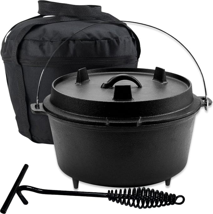 KitchenMonster® Dutch Oven Kookpan - Gietijzeren Pan Ø29 met Deksel 9 Liter - 29 cm