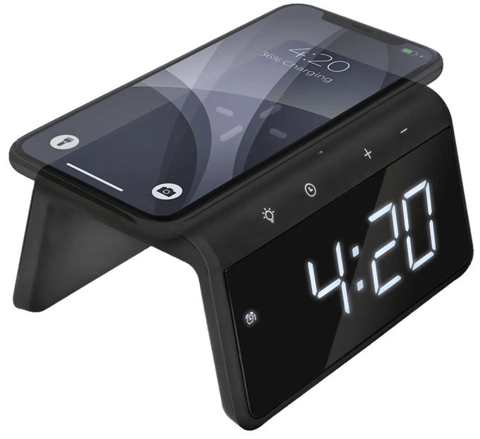 Caliber HCG019QI-BA - Wekker met draadloos laden en groot display - Black