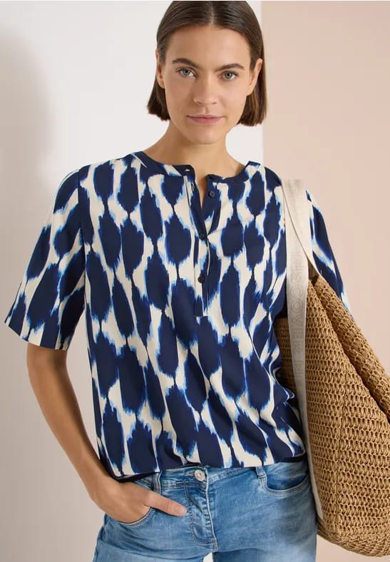 Blouse met korte mouwen, ronde hals en print