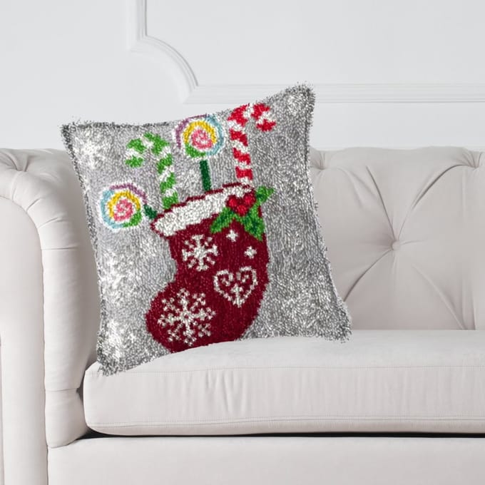 Smyrna kussen DIY Kit, Knoop je eigen kussen Latch hook, telpatroon, 43x43cm, kerstsok, kerst, cadeau, creatief