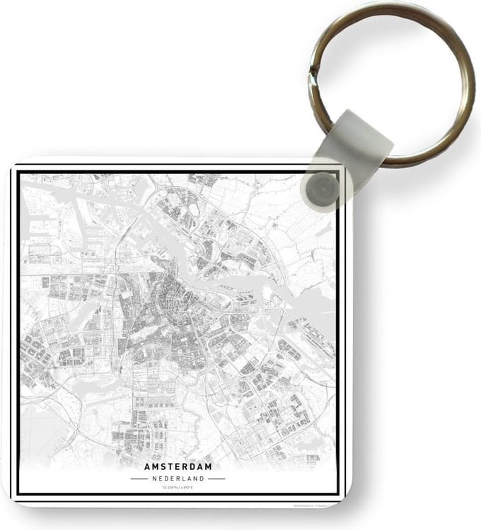 Sleutelhanger - Uitdeelcadeautjes - Stadskaart - Amsterdam - Zwart - Wit - Plastic