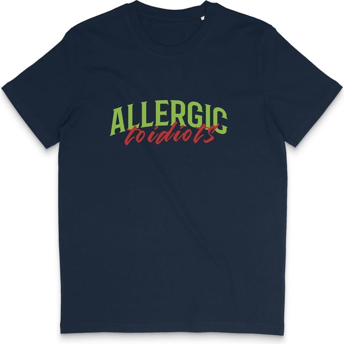 T Shirt Heren Dames - Grappige Tekst: Allergisch voor Idioten - Blauw - S