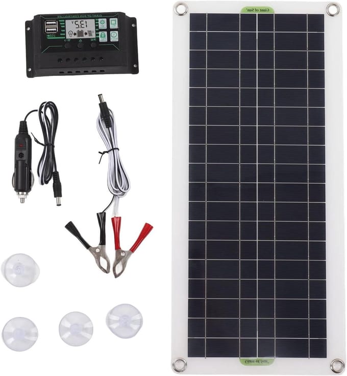 Zonnepaneel Kit - Zonnelader Controller - Batterij Opladen - Meervoudige Bescherming - 30W - Zwart