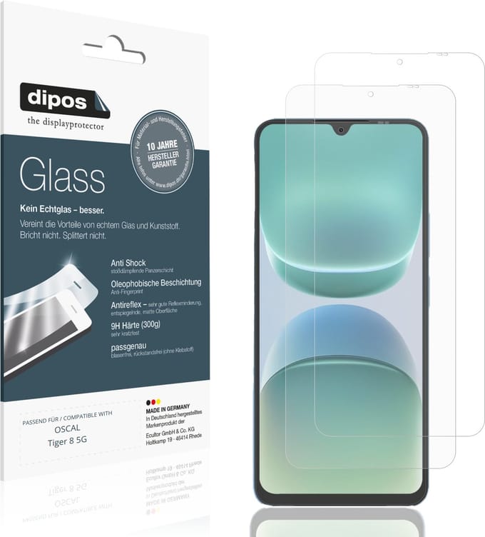 dipos – 2x Matte Pantserfolie geschikt voor OSCAL Tiger 8 5G | 9H Screenprotector