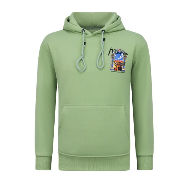 Oversized Hoodie Heren met Capuchon - Maroc Print - Dik Geweven - 5818 - Groen