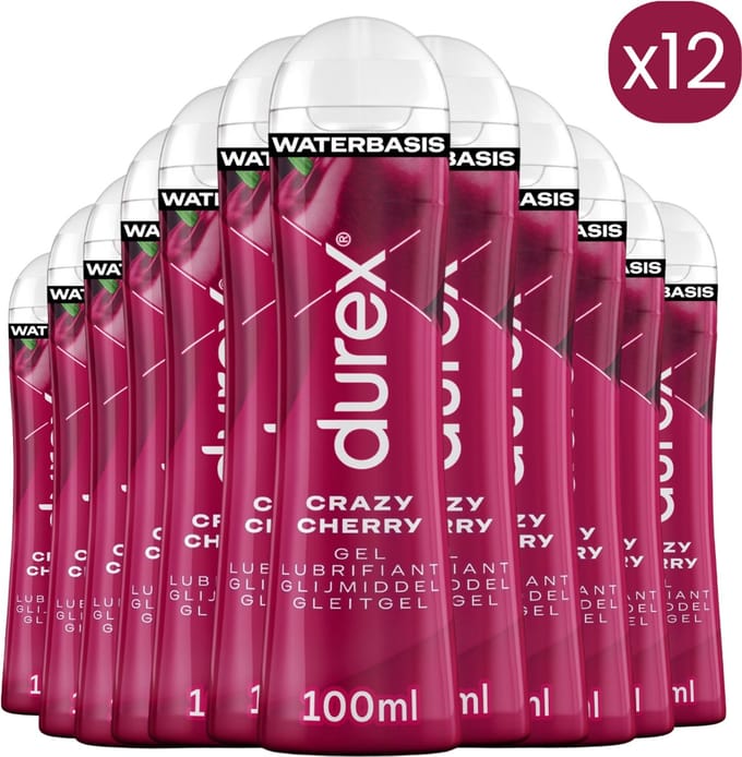 Durex Glijmiddel Crazy Cherry - Kers - waterbasis - 100ML - 12 Stuks - Voordeelverpakking