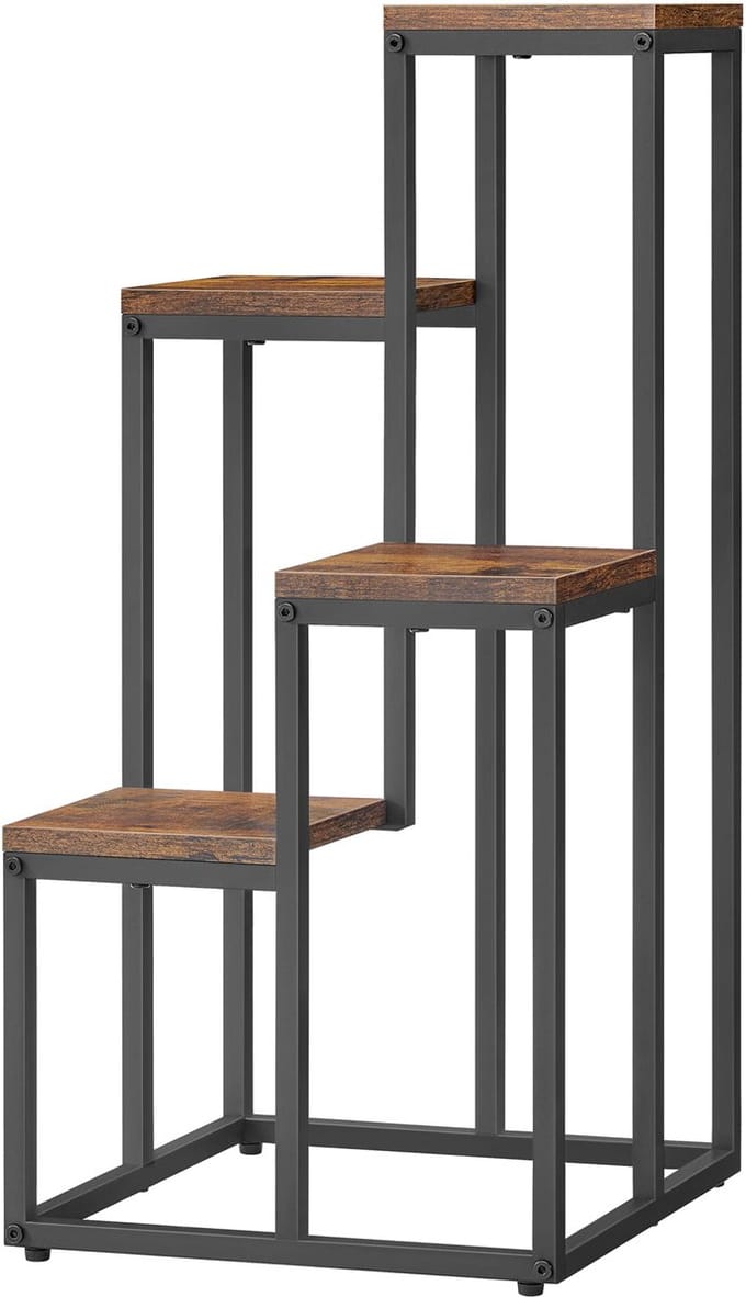 Bloempotrek met 4 planken - rustiek / zwarte poten