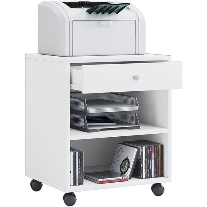 Verrijdbaar ladeblok - 1 lade & 2 legborden - B 450 x D 380 x H 540 mm - wit