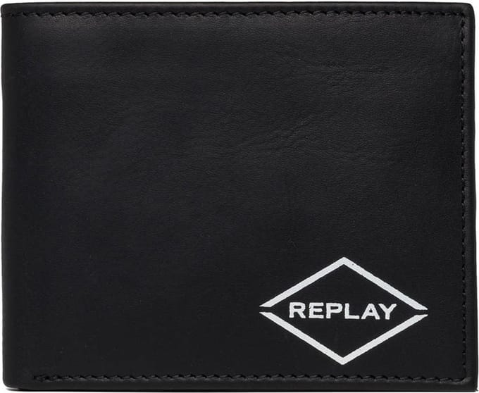 REPLAY Leren Kaarthoes Bifold Wallet Black Zwart