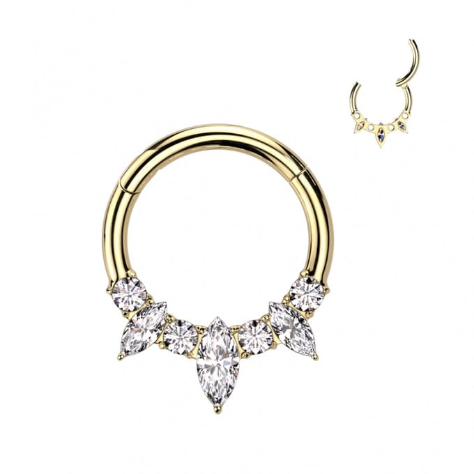Piercing titanium marquise ring steentjes 1.2x8 - goud - LMPiercings