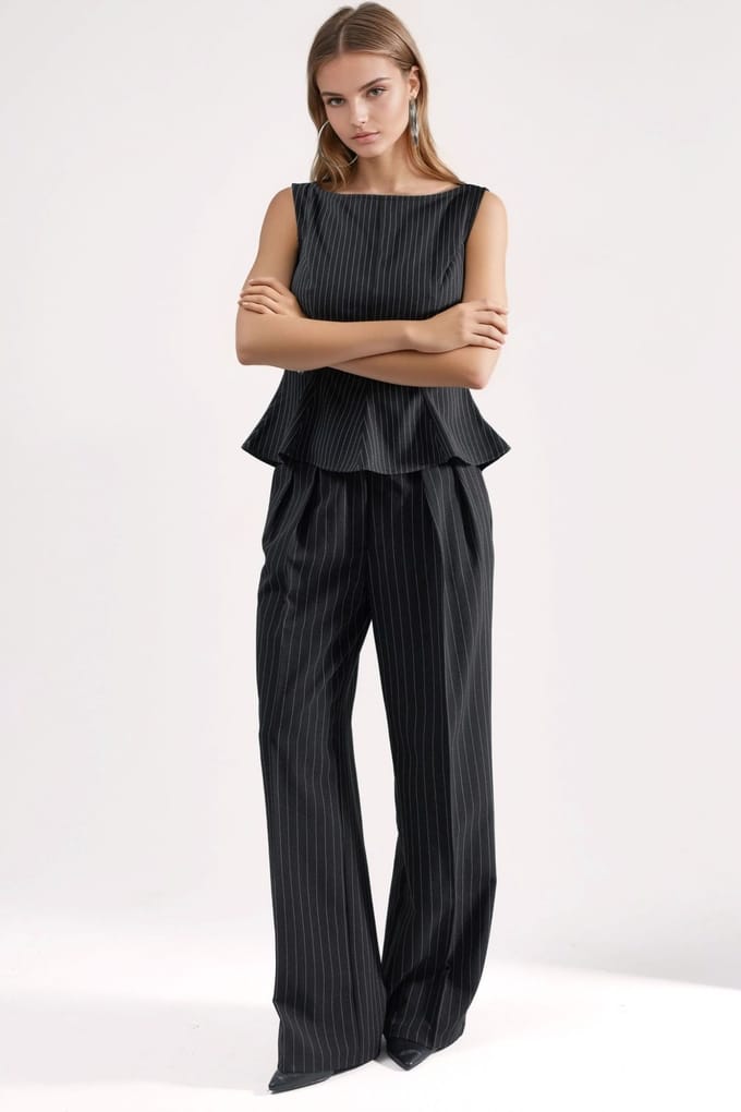 Gestreepte Bootneck Peplum Top met Rits