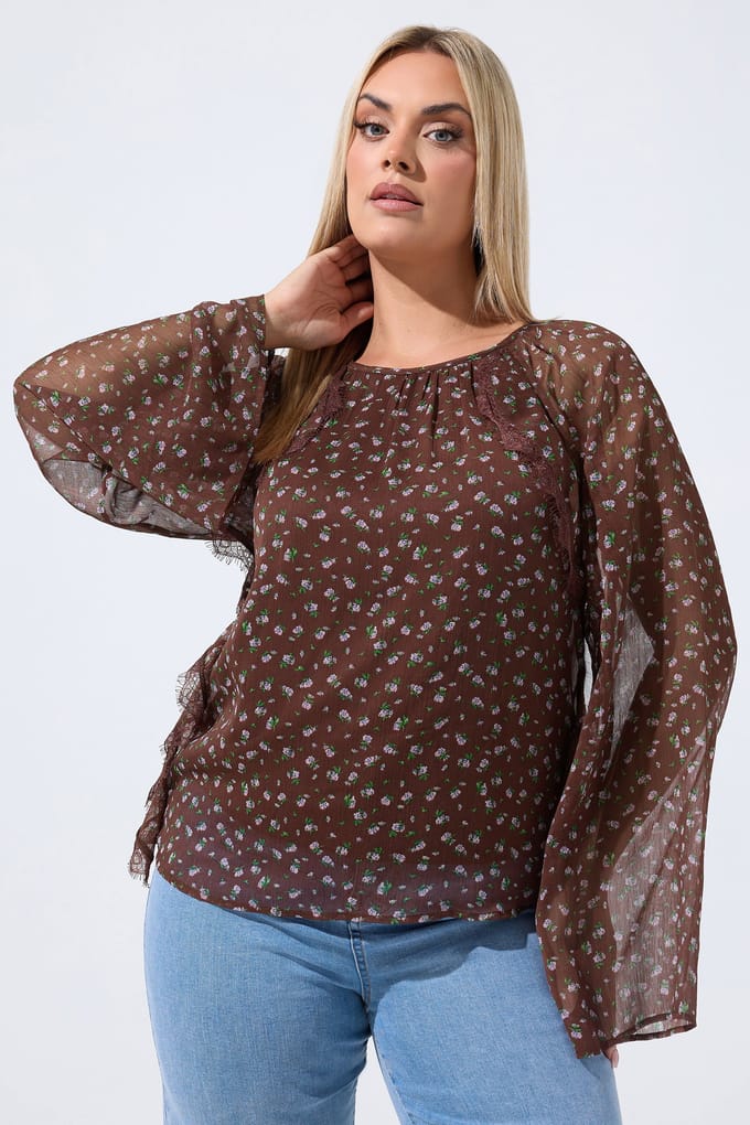 Limited Collection Bruine Blouse Met Stippen En Ruches Size 38