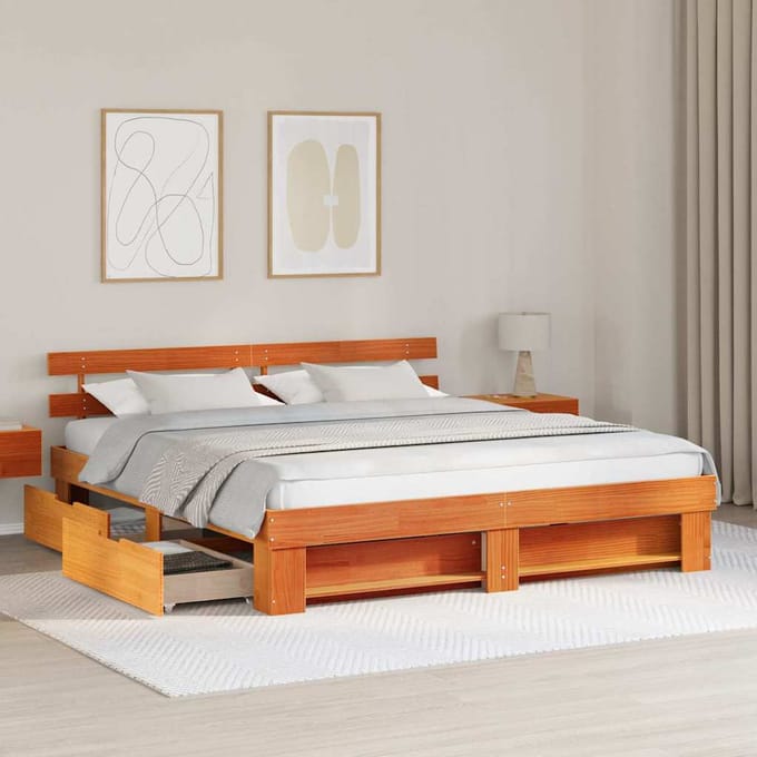 vidaXL - Bedframe - met - lade - Wasbruin - 180 - x - 200 - cm - Massief - grenenhout