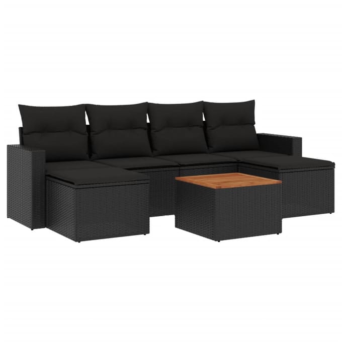 vidaXL - 7-delige - Loungeset - met - kussens - poly - rattan - zwart