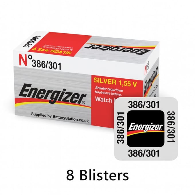 Energizer - Zilveroxide Knoopcelbatterij 301 - 386 - 8 stuks - Blisterverpakking
