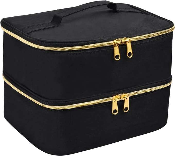 Grote, draagbare opbergtas voor nagellak en UV-lamp, multifunctionele make-up organizer, dubbel-laags ontwerp, zwart