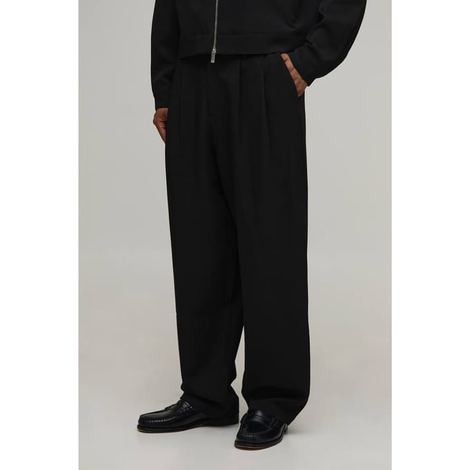 Pantalon Tailleur Coupe Ballon À Double Pli Coordonné | Black | Size 30