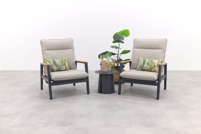 Solaro/Velora verstelbare loungestoelen set (3-delig) - Royal grey / Zand