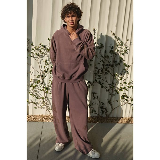 Oversized Grafische Capuchon Gewassen Trainingspak | Brown | Size Small
