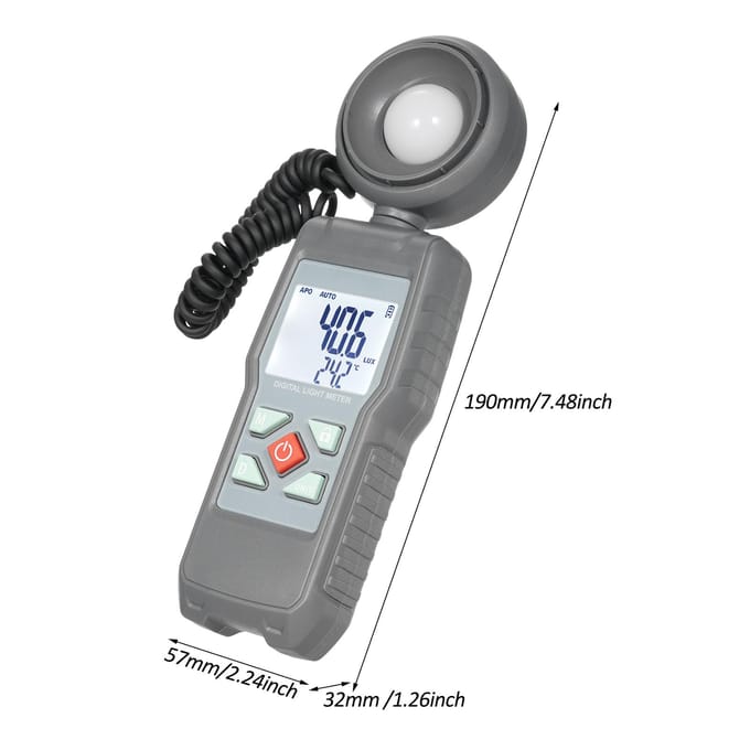 Lichtmeter Digitale verlichtingsmeter Draagbaar omgevingstemperatuurmeetinstrument, bereik omhoog grijs