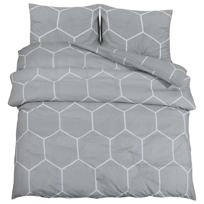 vidaXL Dekbedovertrekset 200x220 cm katoen grijs en wit