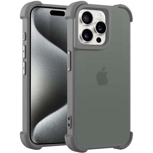 Coverzs matte Shock case geschikt voor iPhone 15 Pro (grijs) - shockbestendig, premium bescherming, duurzaam
