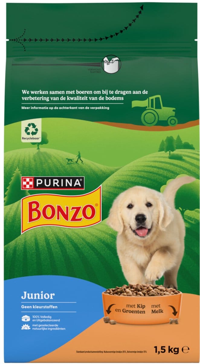 Bonzo - Hondenvoer - Droog - Junior - 3 x 1,5 kg