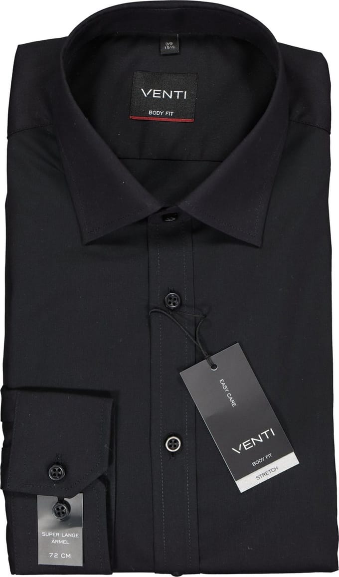VENTI body fit overhemd - mouwlengte 72 cm - zwart - Strijkvriendelijk - Boordmaat: 42