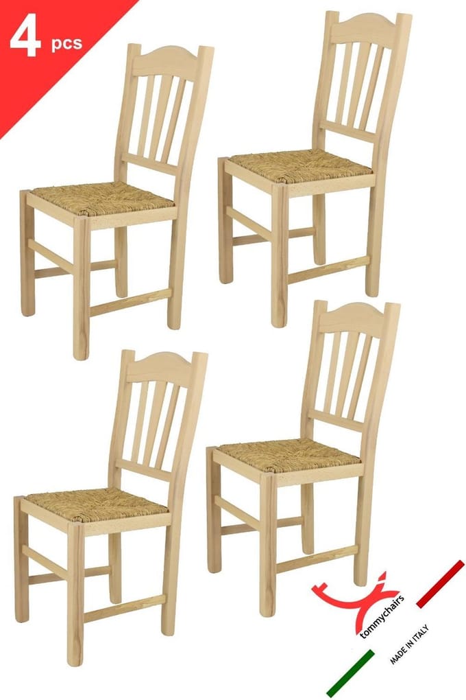 Tommychairs Silvana - Eetkamerstoelen - Set van 4 - Naturel - Rotan & Hout