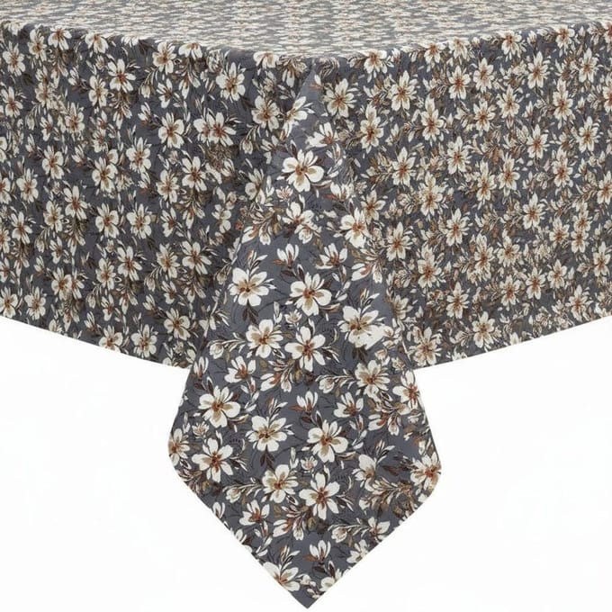 Protecttable - Tafelzeil Witte Bloemen Grijs 140x280cm - Tafelkleed Afwasbaar - Kunststof