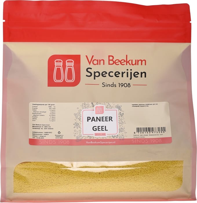 Van Beekum Specerijen - Paneer Geel - 1 KG (hersluitbare stazak)