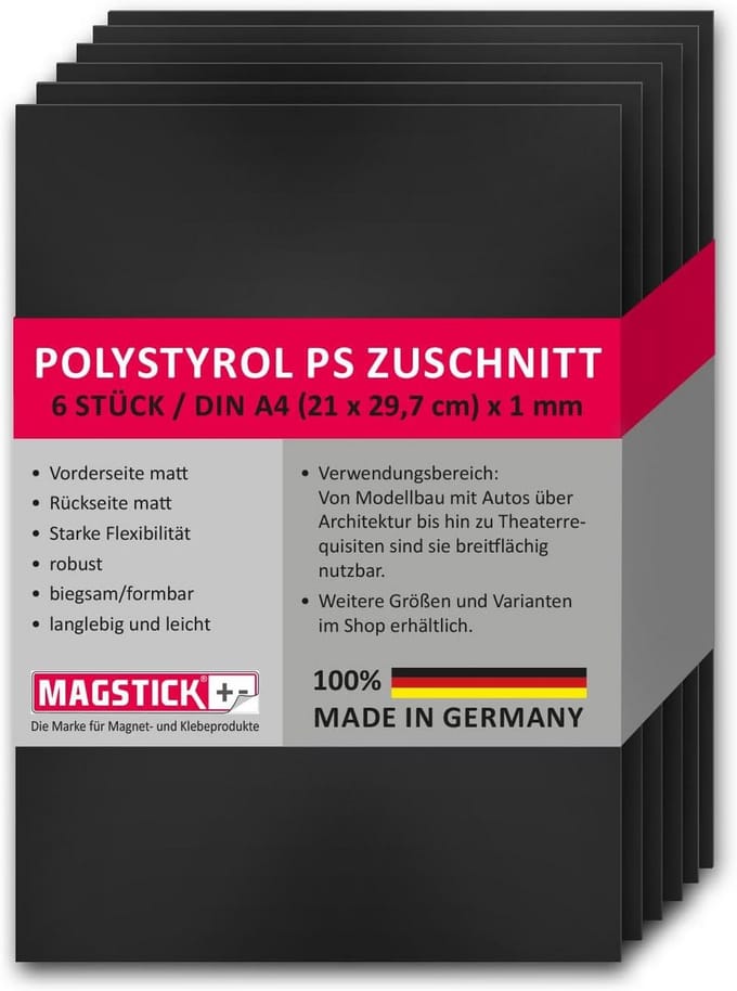 6x Zwarte Polystyreen Platen A4 Hard Plastic PS - Ideaal voor Modelbouw en Architectuur