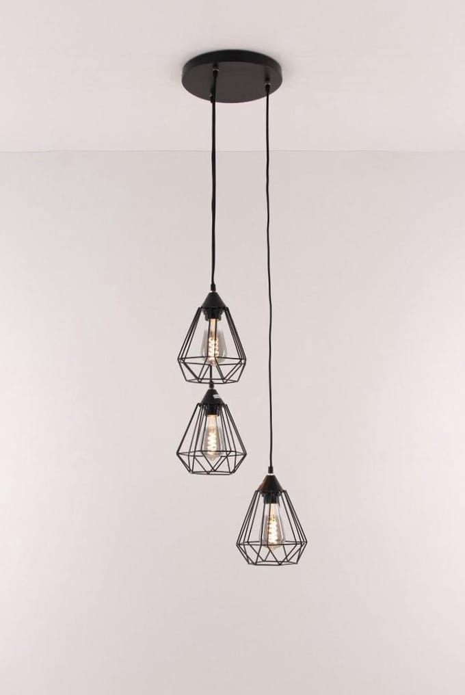 Hanglamp zwart 3-lichts kooi 130cm