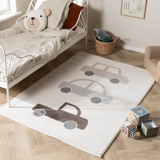 Little Olly Kinderkamer vloerkleed - Bowie Auto Creme - 80x150cm
