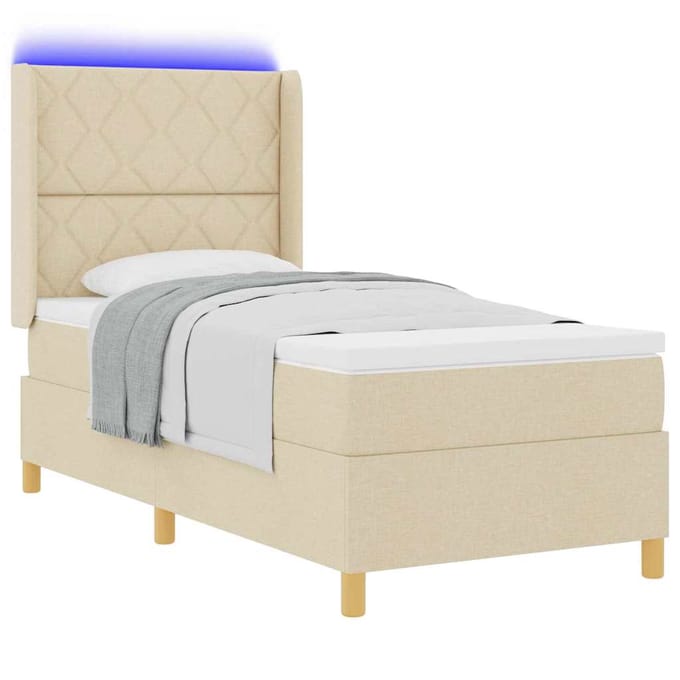 vidaXL - Boxspring - bed - met - LED-stripverlichting - Crème - 100 - x - 200 - cm - Stof