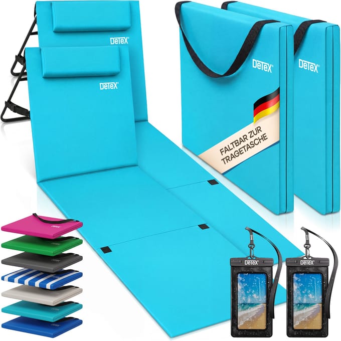 Strandmat set van 2 turquoise 158x56x46cm gewatteerd