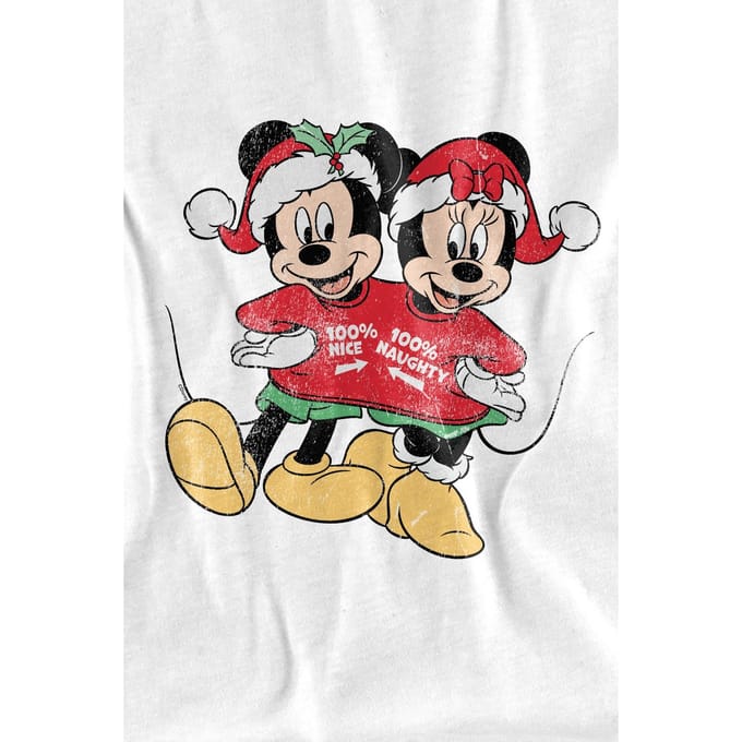 Disney Heren Mickey & Minnie Mouse Kerst Trui T-Shirt (Wit)