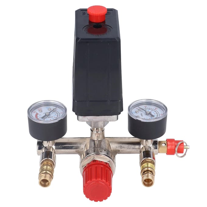 Luchtcompressor Drukklep Kit Verticale Schakelaar Verdeelstuk Regulator 90‑120PSI AC 100 240V