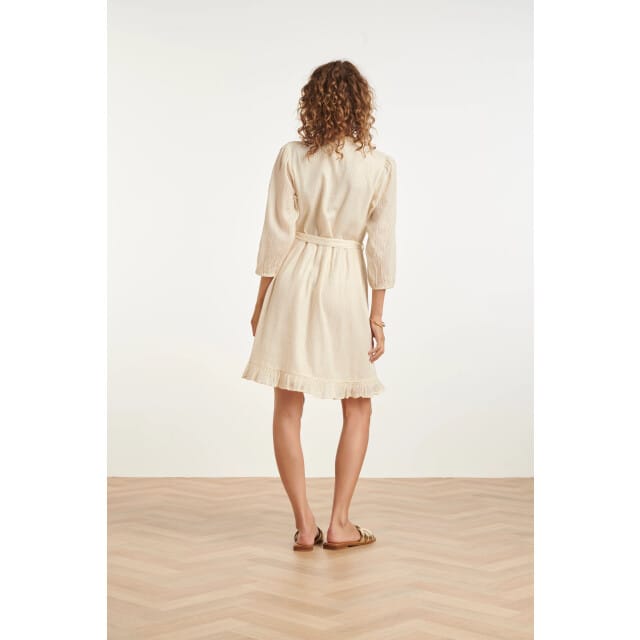 Smashed Lemon Crème mini-jurk met ruches en tailleband |