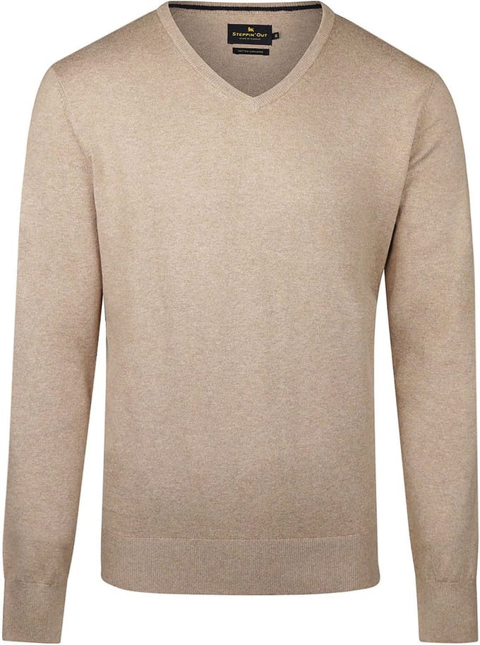 Steppin' Out Trui Cashmere V-Hals Khaki - Maat M - Heren - Pullovers