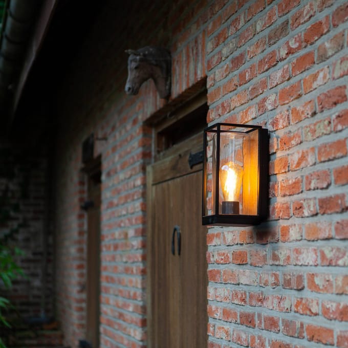 LUTEC Flair Wandlamp voor buiten - Houteffect - E27 - 40W - Mat Zwart