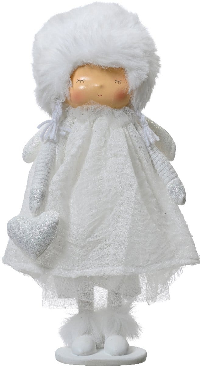 Decoris - Kerstdecoratie Engel – Polyester - Wit - H38 cm