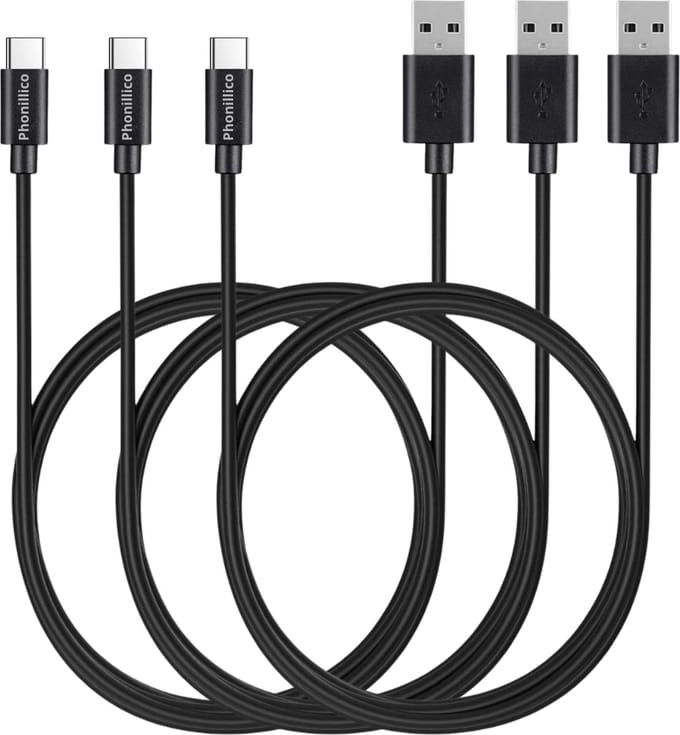 3x USB C naar USB A Kabel Zwart - 1 meter - Oplaadkabel voor Xiaomi Mi NOTE 10 / Mi NOTE 10 LITE